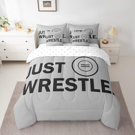 Feelyou Wrestle Bedding Set Twin Wrestling Comforter Set 7 Piece for Kids Women Men Soft Sports Bedding Twin Comforter Set Soft Quilt Wrestle Boys Bed Set with Sheets, Pillowcases, Pillow Covers Boys