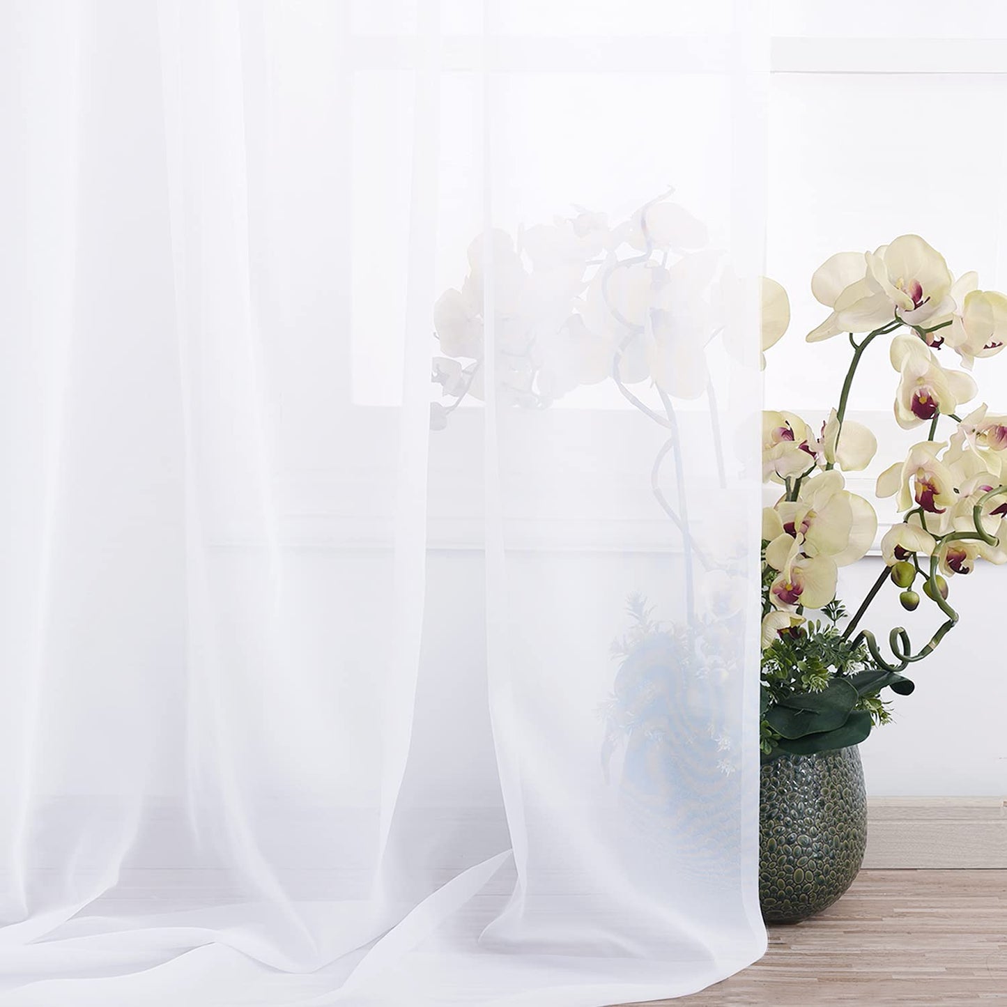 NICETOWN White Sheer Window Scarf 216 inch Extra Long 2 Panels, Soft Voile Textured Bed Canopy Scarf Curtains for Event Designs/Home Decor, 60 inches Wide,