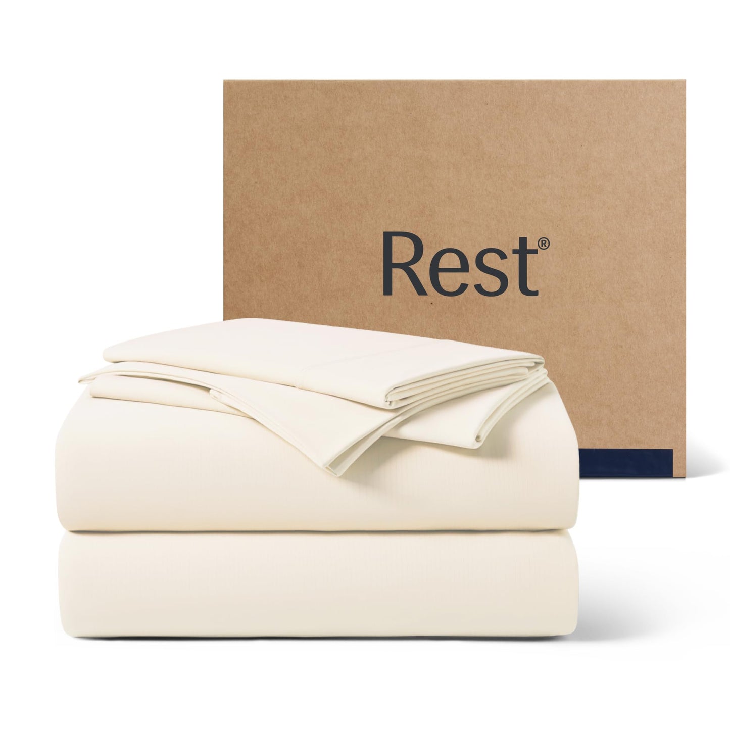 REST® Evercool®+ Cooling Sheet Set, King Size, Snow Ivory, Breathable Bed Sheets for Hot Sleeper and Night Sweats, with Pillowcases, with Ionic+ Self-Cleaning Silver Yarn for Sensitive Skin, 4PCS