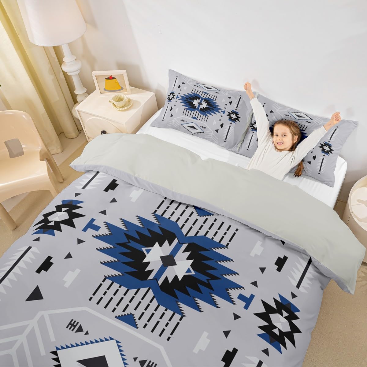 Southwest Bedding Set Grey Duvet Cover Set King Size Adults Rustic Geometric Arrow Abstract Comforter Cover 3pcs for Kids Girls Boys Men Room Decor Indian Tribal Themed Quilt Cover,2 Pillowcases