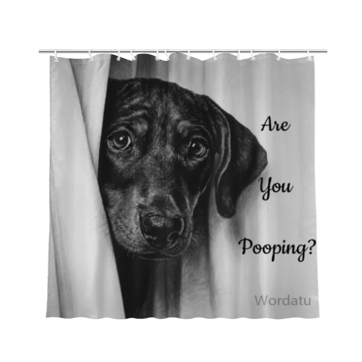 Wordatu Doberman Shower Curtain Funny are You Pooping Black and White Bath Curtain Bathroom Decor Animal Toilet Resistant Fabric with 12 Hooks 72x72