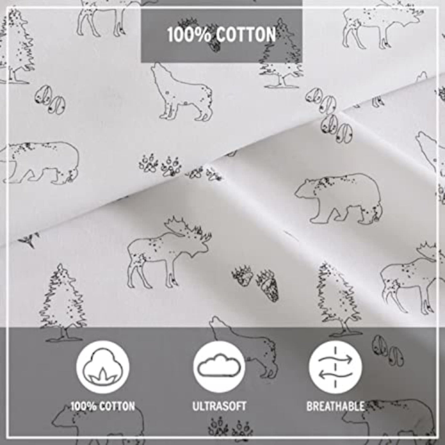 Eddie Bauer - Twin Size Sheet Set, 100% Cotton Percale Bedding, Crisp & Breathable Bed Sheets with Pillowcase, Fully Elastic Fitted Sheet, Deep Pocket Fit (Animal Tracks)