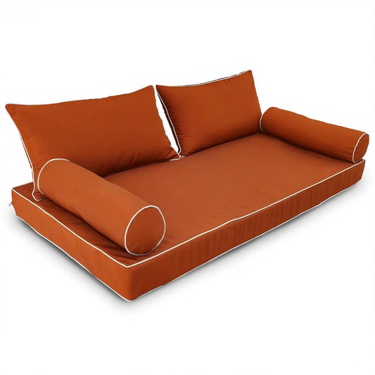 ZOALXZNT Outdoor Daybed Cushion Cover Twin,Daybed Mattress Bolster Pillow Fitted Sheet Cover,Twin Size Outdoor Daybed Cushion Covers (Spice Orange, 75 * 39 * 6in)
