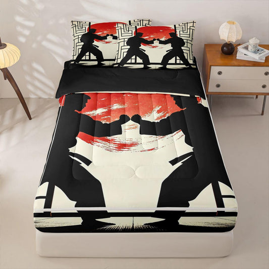 Feelyou Japanese Anime Comforter Set Full Samurai Zipper Bedding Set for Kids Boys Girls Exotic Style Bed in a Bag Microfiber with 2 Pillow Cases