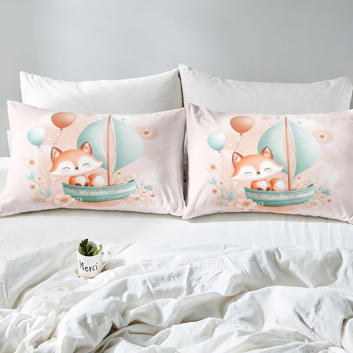 Feelyou Kids Cute Fox Fitted Sheet Full Size, Woodland Fox Bed Sheet Set Boys Girls Cartoon Animal Bedding Set Nature Wildlife Teens Bed Cover Bedroom Decor 3Pcs (No TOP Sheet)
