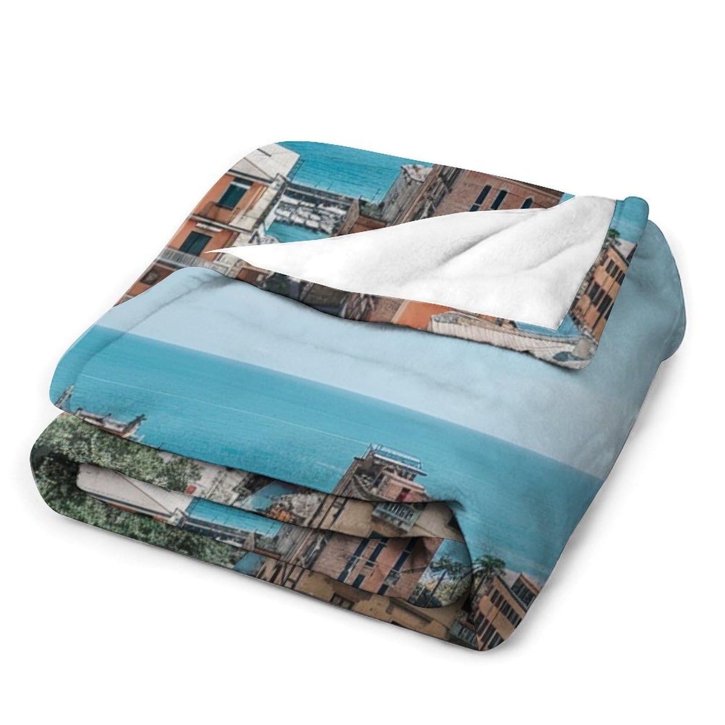 HDESDIS Coastal Cityscape Throw Blanket, Soft Cozy Warm Nautical Seaside Architecture Flannel Blankets for Sofa Couch Bed, 30x40 Inch