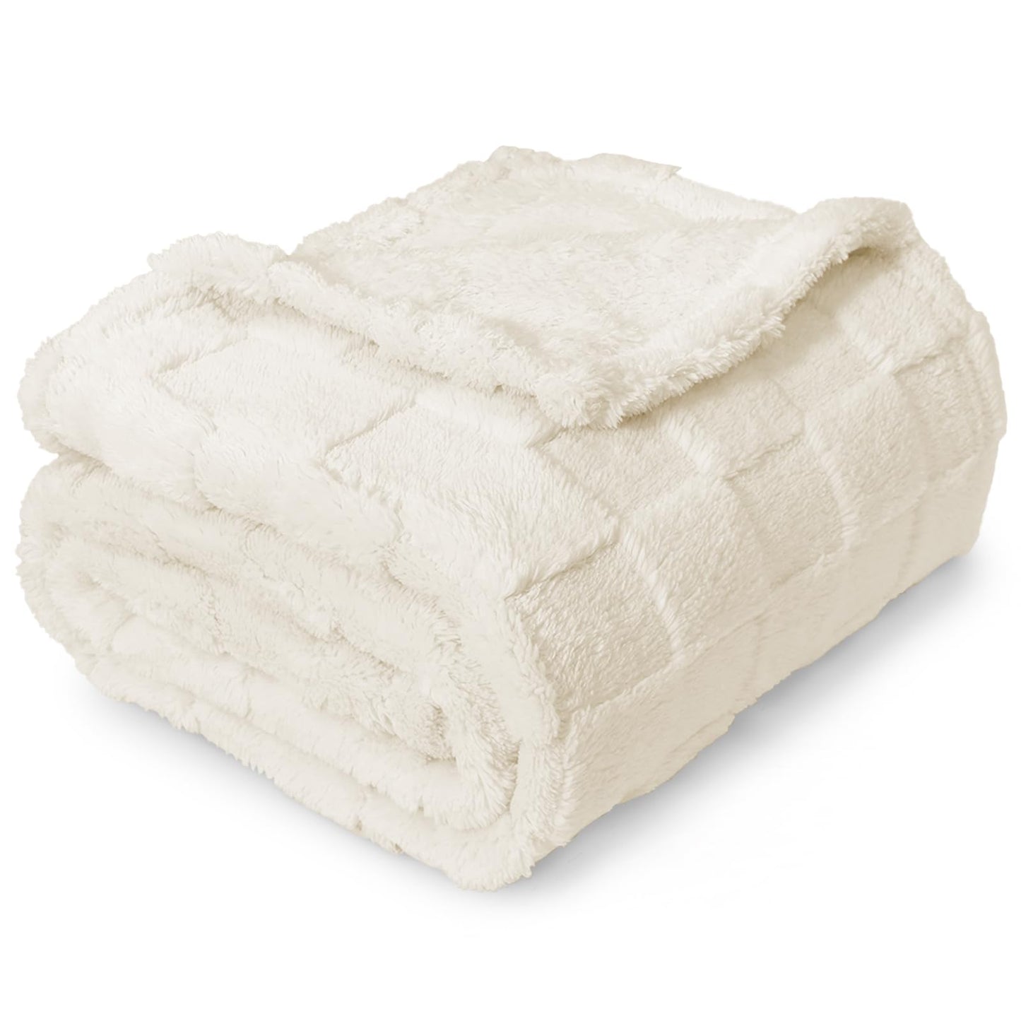 NovaSunrise Checkerboard Fleece Throw Blankets Soft Flannel Plush Blankets for Couch, Sofa, Bed, Home - Lightweight Warm Gifts for Wedding, Travel, Pet (1, Ivory, 50x60 in (300GSM))