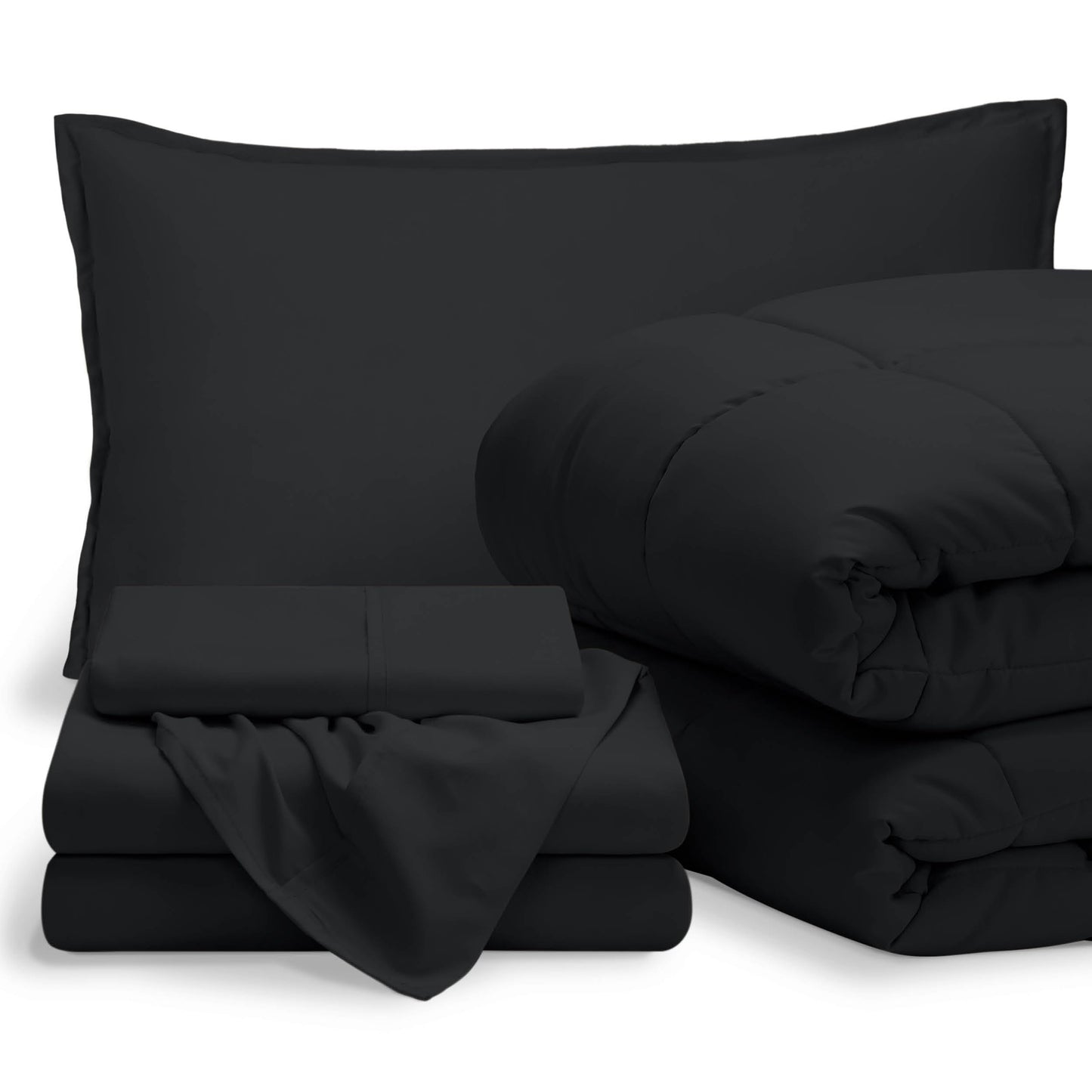 Bare Home Bed-in-A-Bag 5 Piece Comforter & Sheet Set - Twin XL - Goose Down Alternative - Ultra-Soft 1800 Premium Bed Set (Twin XL, Black/Black)