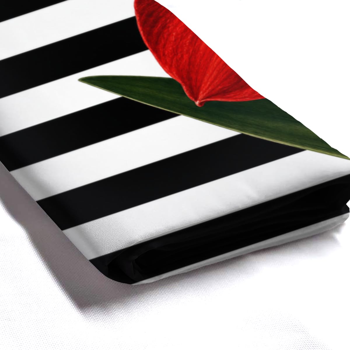 TopPacific Red Amaryllis Stripe Shower Curtain 72x72 Inch Shower Curtain with 12 Hooks Polyester Red Amaryllis Flower Green Leaves Black White Stripes Bathroom Decor