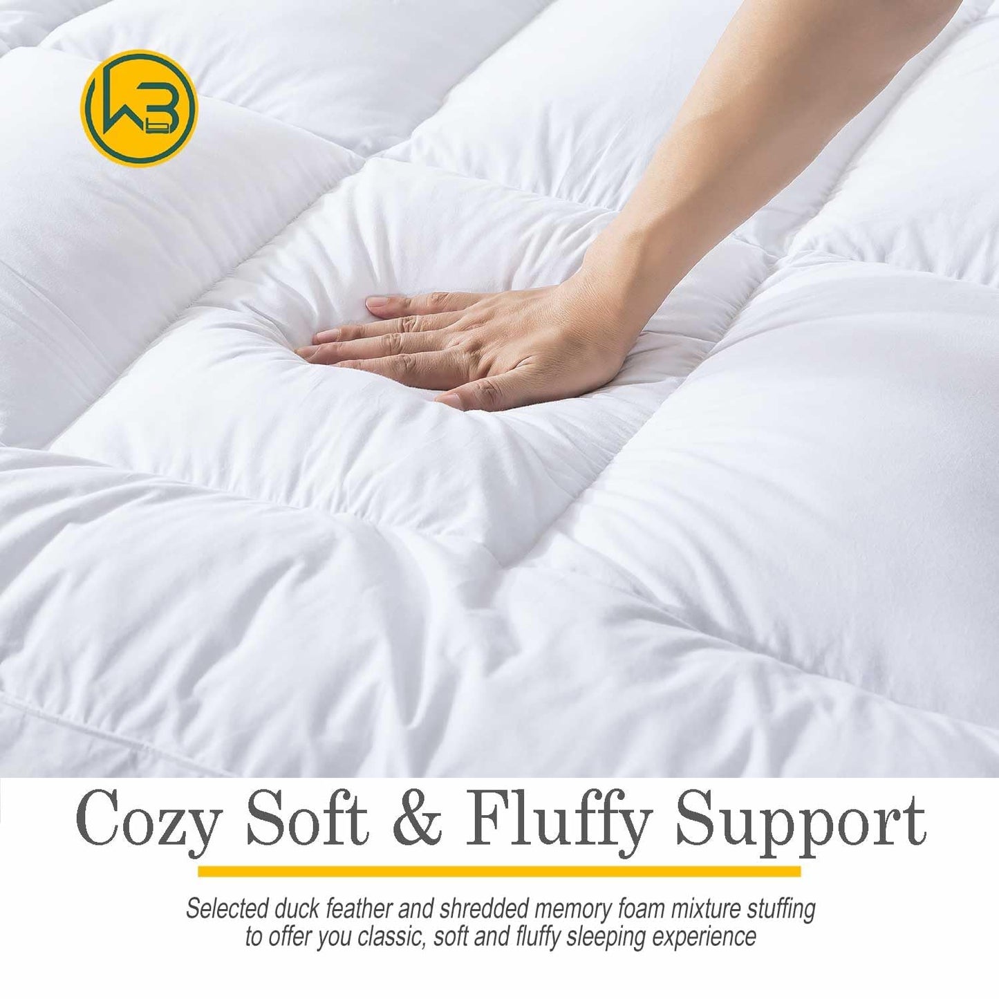 WhatsBedding 3 Inch Feather Bed Mattress Topper,Duck Feather Memory Foam Mattress Topper,Thickened Topper Layer,Twin
