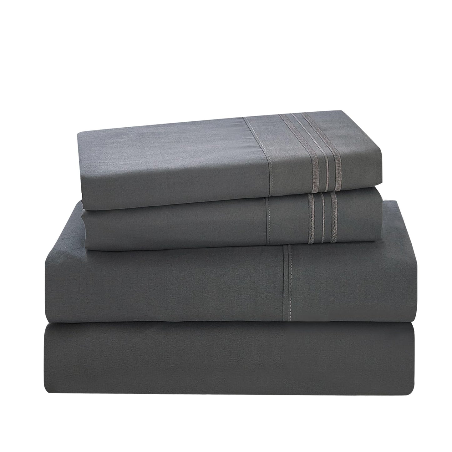 Yibeizi King Size Sheets Set Cooling Deep Pocket Bed Sheet Sets, Grey Soft Microfiber Oeko-Tex Hypoallergenic Sheets & Pillowcases Wrinkle Free Bedsheets