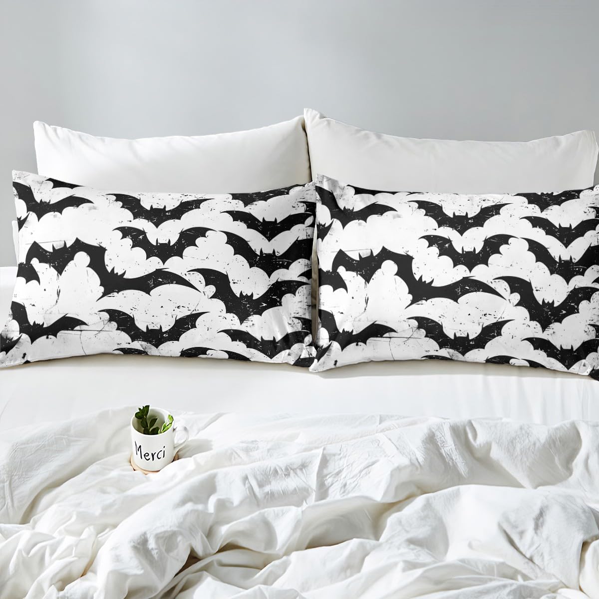 jejeloiu Halloween Decor Bed Sheets Set Twin Size Black Bats Bed Set for Kids Boys Girls Spooky Halloween Pattern Deep Pocket Fitted Sheet Animal Print Breathable Soft Lightweight Microfiber