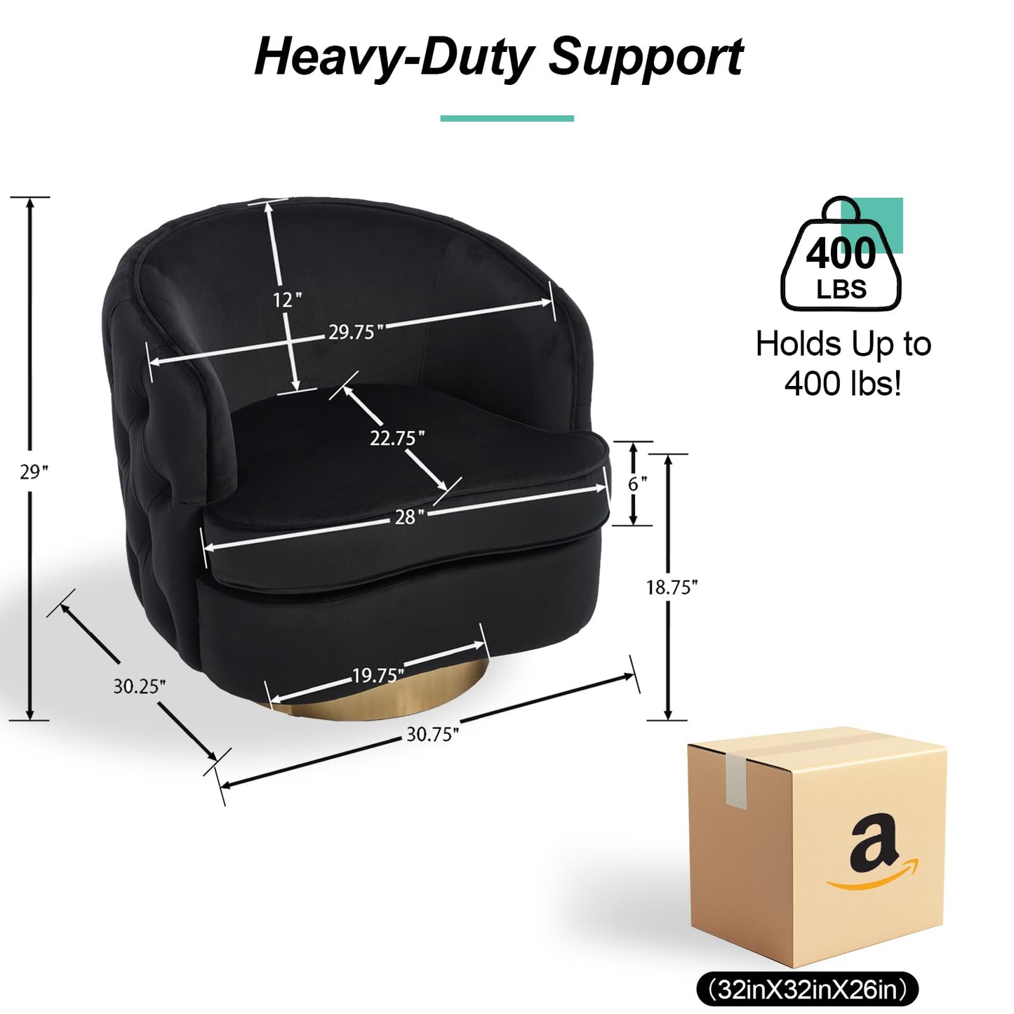Hyfirm Set of 2 Modern Black Swivel Accent Chairs, 360° Velvet Barrel Chairs with Hand-Tufted Back, 6" Thick Cushion, Upholstered Round Armchairs with Gold Metal Base for Living Room Bedroom