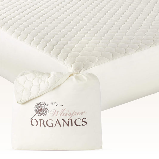 100% Cotton Organic Mattress Pad - Breathable & Cooling Mattress Protector Cal King - Premium 300GSM Quilted and Machine Washable - Fairtrade & GOTS Certified Bed Protector (Ivory, Cal King)