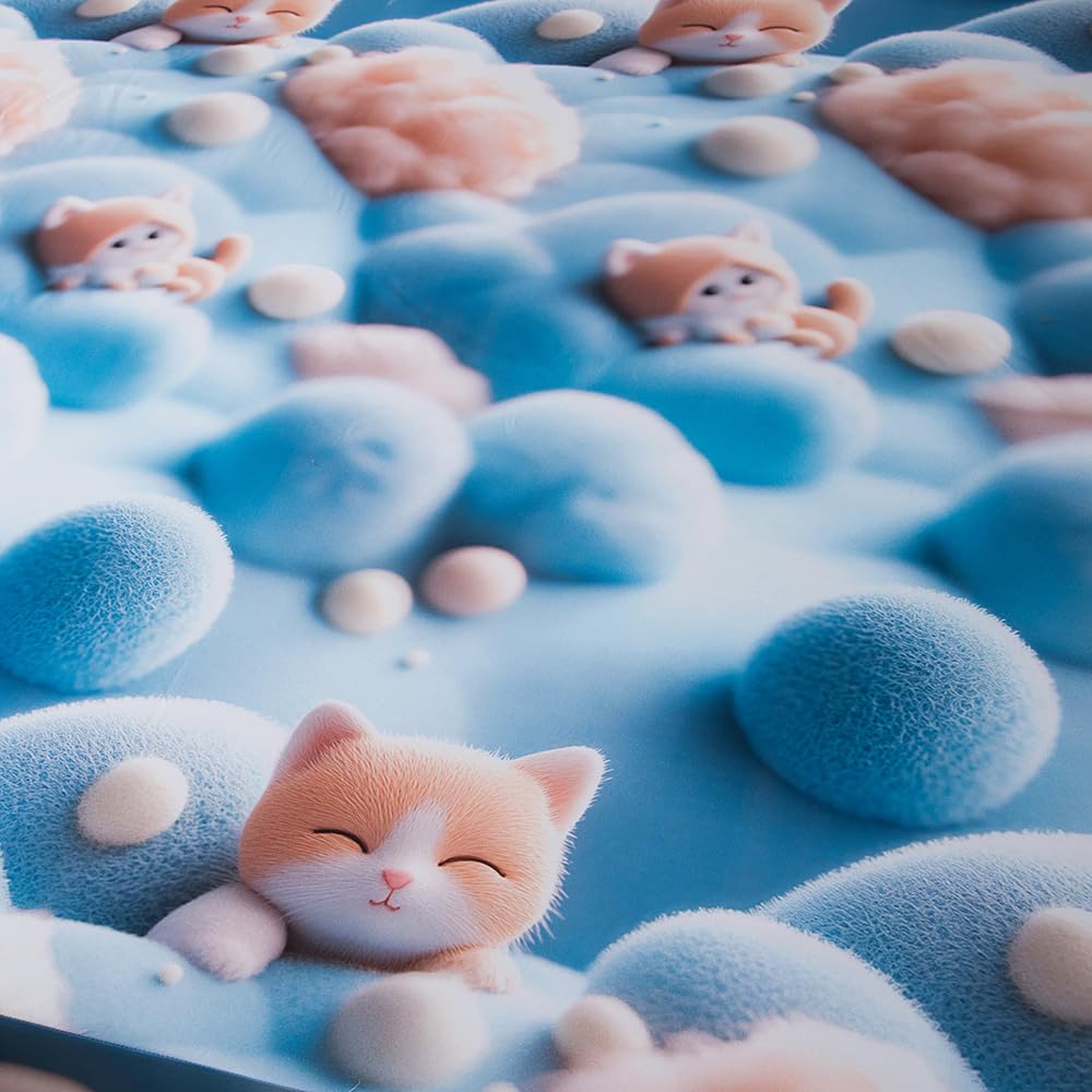NATURETY Bedding Fitted Sheet with Deep Pocket,3D Simulated Cats Pattern Printed Fabric Bed Sheets (Blue Cats,Twin)