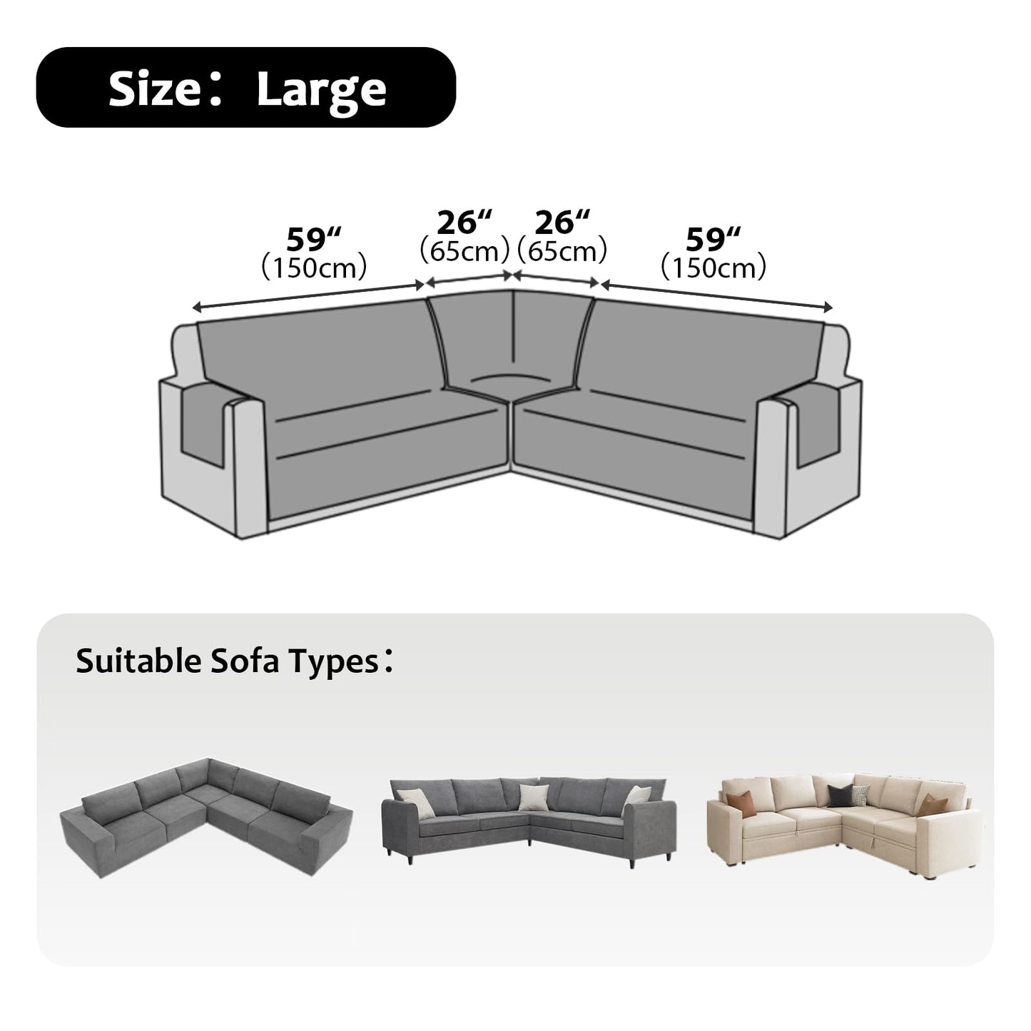ROFASVCO Waterproof Sectional Couch Covers L Shape Sectional Sofa Covers for Pets Washable Non-Slip 6PCS U Shaped Sofa Slipcovers Dog Couch Cover Corner Furniture Protector (Large, Linen Gray)