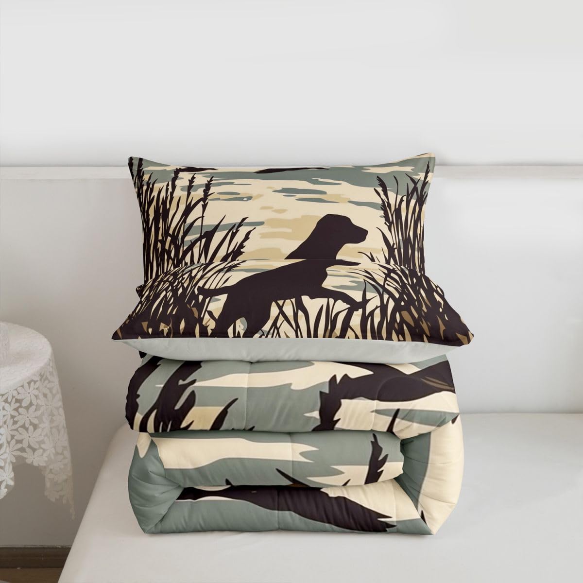 jejeloiu Dog Hunter Bedding Set Soft for Boys Girls, Dog Comforter Set Full Size Farmhouse Theme Duvet Quilt Microfiber Bedroom Decor 3 Pcs with 2 Pillow Cases