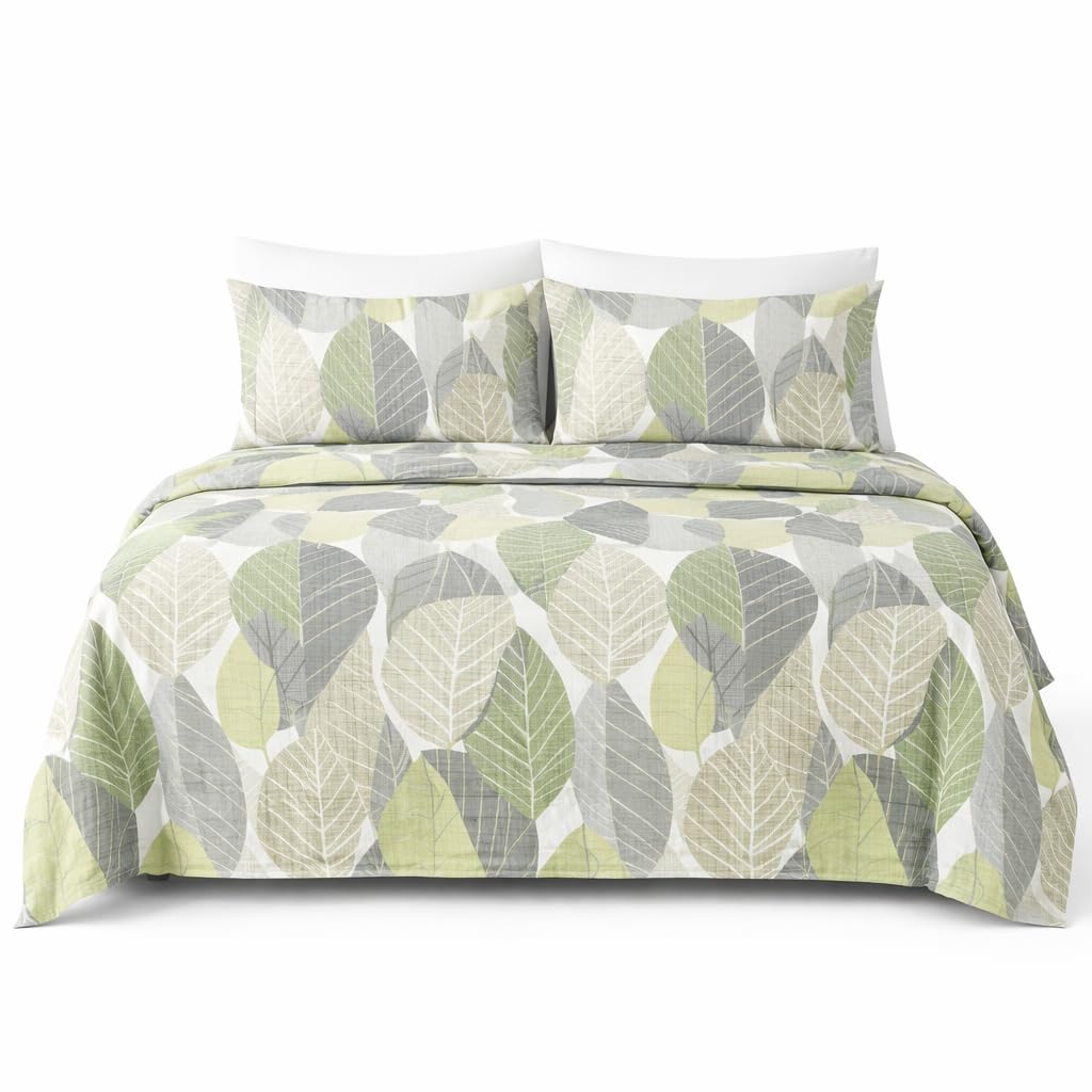HCORA Leaf Print King Sheet Set, Ultra Soft Double Brushed Microfiber Bed Sheets, Deep Pocket, Breathable, Wrinkle Resistant, Easy Care, 4PC, King