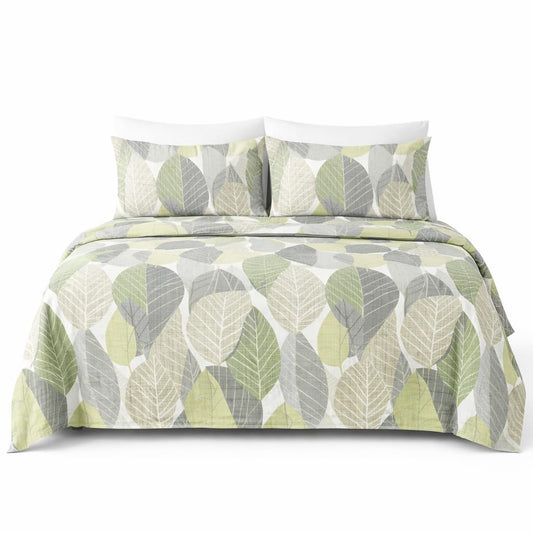 HCORA Leaf Print King Sheet Set, Ultra Soft Double Brushed Microfiber Bed Sheets, Deep Pocket, Breathable, Wrinkle Resistant, Easy Care, 4PC, King
