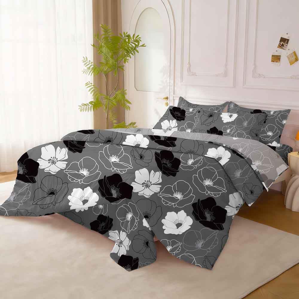 SDY Black Floral Twin Size Comforter Set, Luxury Soft Bed in a Bag Twin 5 Pieces, All Season Bedding Set with Comforters, Sheets, Pillowcase & Sham