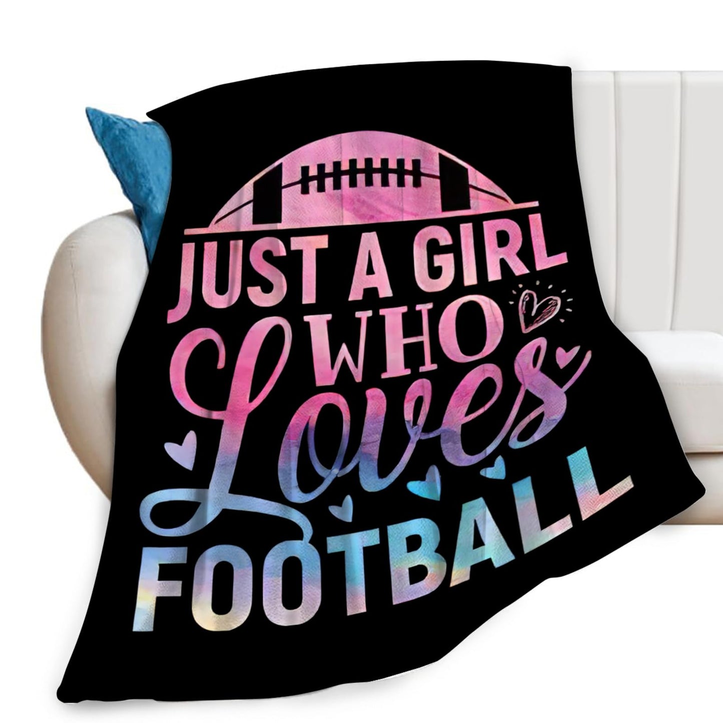 Lovira Just A Girl Who Loves Football Throw Blanket Sports Print Throw Blankets Gifts for Couch Sofa Bed Stuff Decor Soft Cozy Fleece Plush Warm Flannel Bedding for Lover 40"x50"