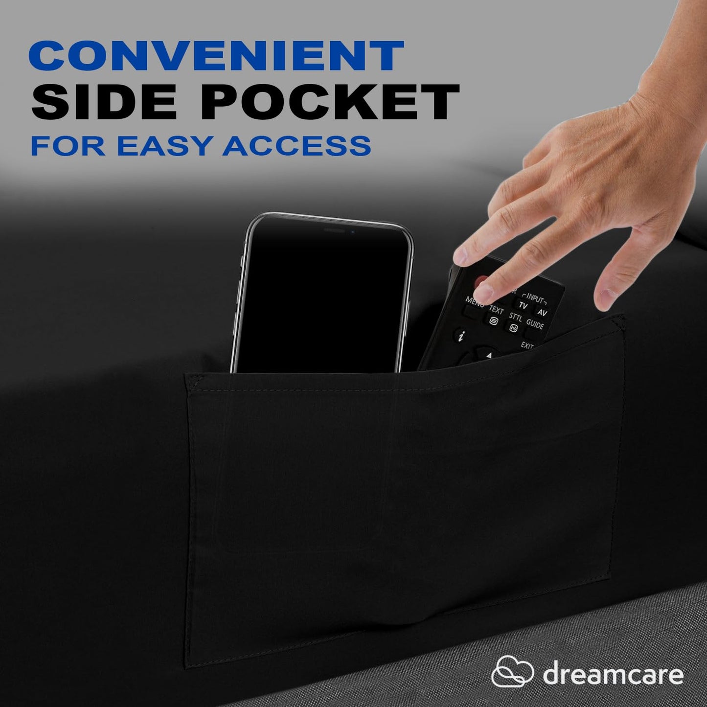 DREAMCARE King Size Sheets Set - 4 pcs Breathable Cooling Sheets - up to 15" Deep Pocket King Sheet Set with Side Pockets - Extra Soft 100% Brushed Hypoallergenic Hotel Luxury Bedding Black