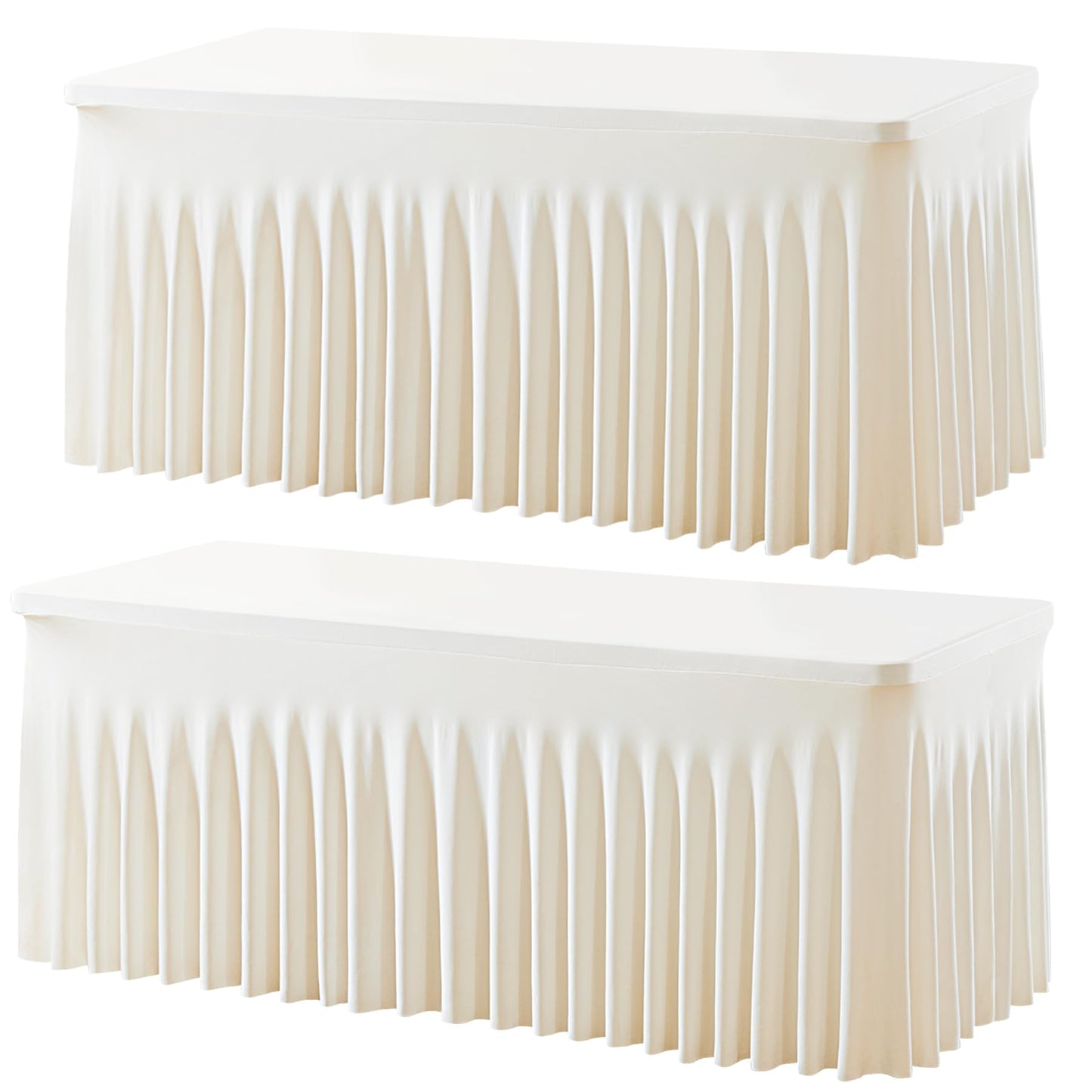 Besutolife 2 Pack Ivory Spandex Tablecloth for 6ft Rectangle Tables Fitted Table Cloth Stretch Table Covers Skirt 6ft Rectangular Tablecloths for Banquet Parties Wedding Decorations