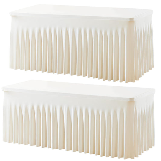 Besutolife 2 Pack Ivory Spandex Tablecloth for 6ft Rectangle Tables Fitted Table Cloth Stretch Table Covers Skirt 6ft Rectangular Tablecloths for Banquet Parties Wedding Decorations