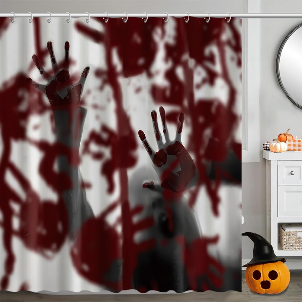 Halloween Scary Hands Shower Curtain, Horror Themed Bathroom Decor, Gothic Bath Curtain with 12 Hooks, 71 x 71 Inch