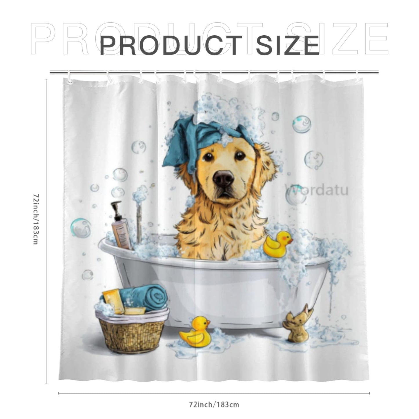 Wordatu Cute Golden Retriever Kids Shower Curtain for Bathroom Decor Funny Animal Child Lovely Farmhouse Pet Footprint Fabric Waterproof Polyester 12 Hooks 72x72 Inches