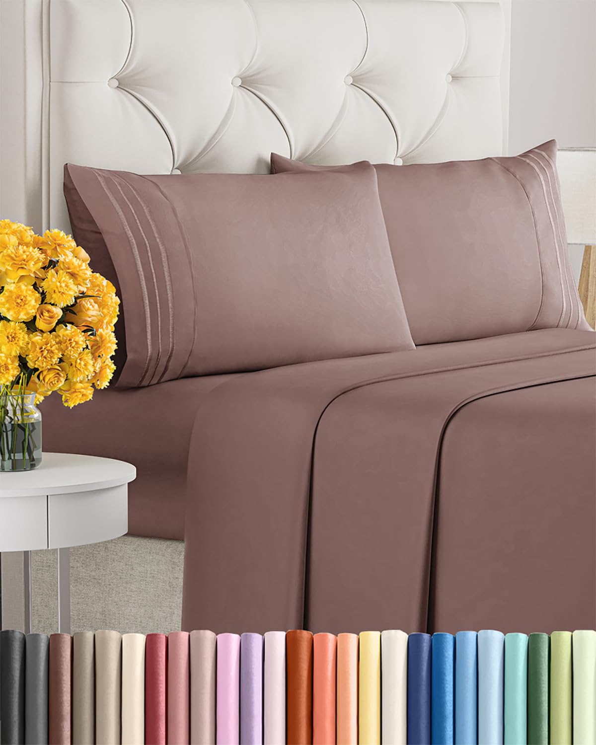 Queen Size 4 Piece Sheet Set - Ultra Soft & Cooling Bed Sheets - Fits 8 Inch to 16 inch Mattress - Wrinkle & Fade Free with Deep Pockets - Easy-Fit, Breathable & Comfy - Hotel Luxury Bedding - Clay