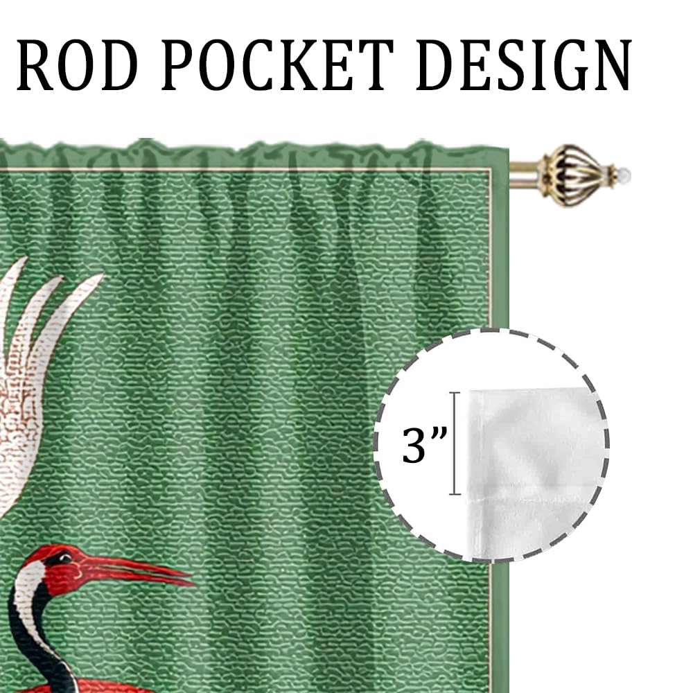 XSUPFLYM Retro Japanese Animal Crane Blackout Curtain for Living Room Modern Art Wildlife Crane Red Sun Nautical Ocean Waves Thermal Insulated Curtain for Bedroom 2 Panels Each 21" W x 54" L