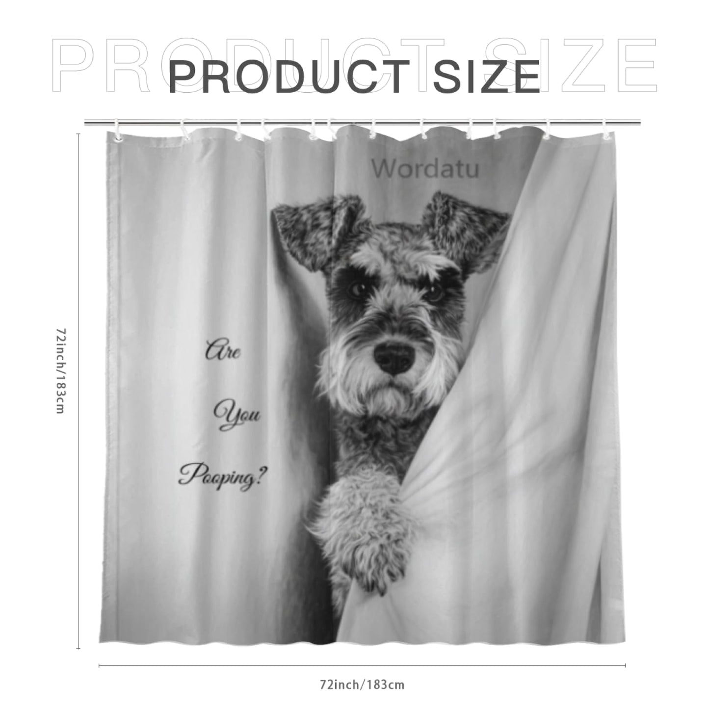 Wordatu Schnauzer Shower Curtain are You Pooping Decor Fabric Bathroom Curtains, Kids Children Rustic 72x72 Inch Black and White