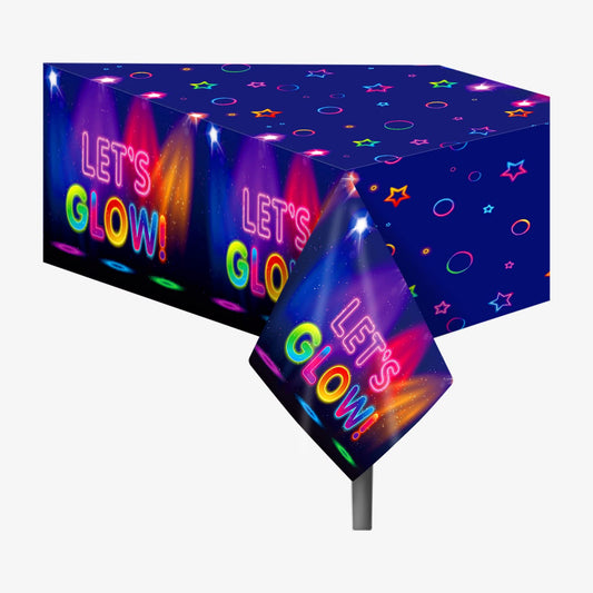 1 Pieces Glow Party Plastic Tablecloth 54 x 87 Inch Long Table Cover, Glow in The Dark Club Bar Night Wedding Baby Shower Party Holiday Dinner Picnic or Tablecloth for Kitchen Event Use