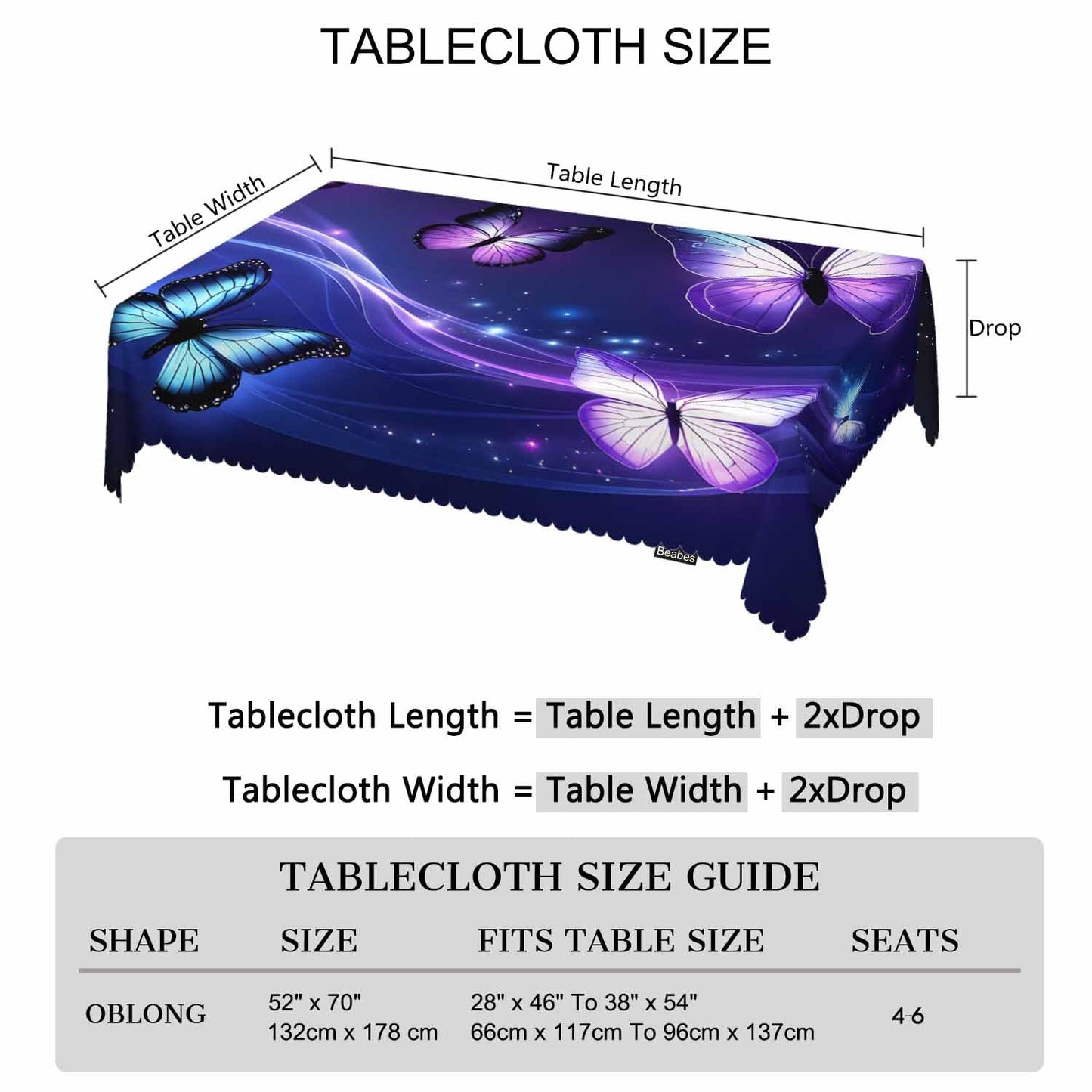 Beabes Butterfly Kitchen Tablecloth Glowing Butterflies Purple Indoor Outdoor Table Cover Anti-Oil Table Cloths for Wedding Banquet Dinner Tablecloths, 52x70 Inch(4-6 Seats)