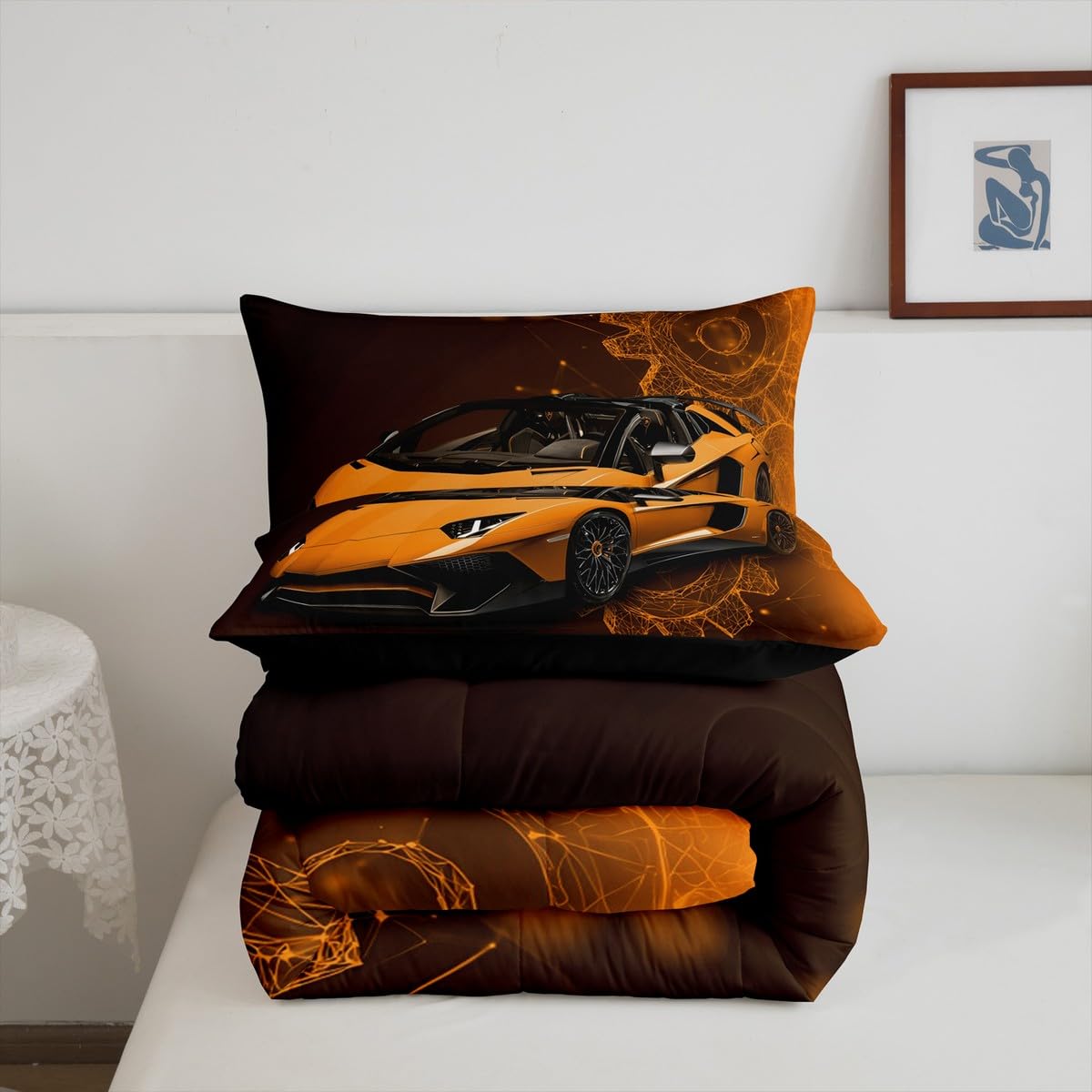 jejeloiu Speed Sports Car Comforter Set All Season Automobile Bedding Set with 1 Pillow Cases Ndustrial Gear Microfiber Kids Twin Bedclothes Bedroom Decor Duvet Quilt Breathable Soft Lightweight