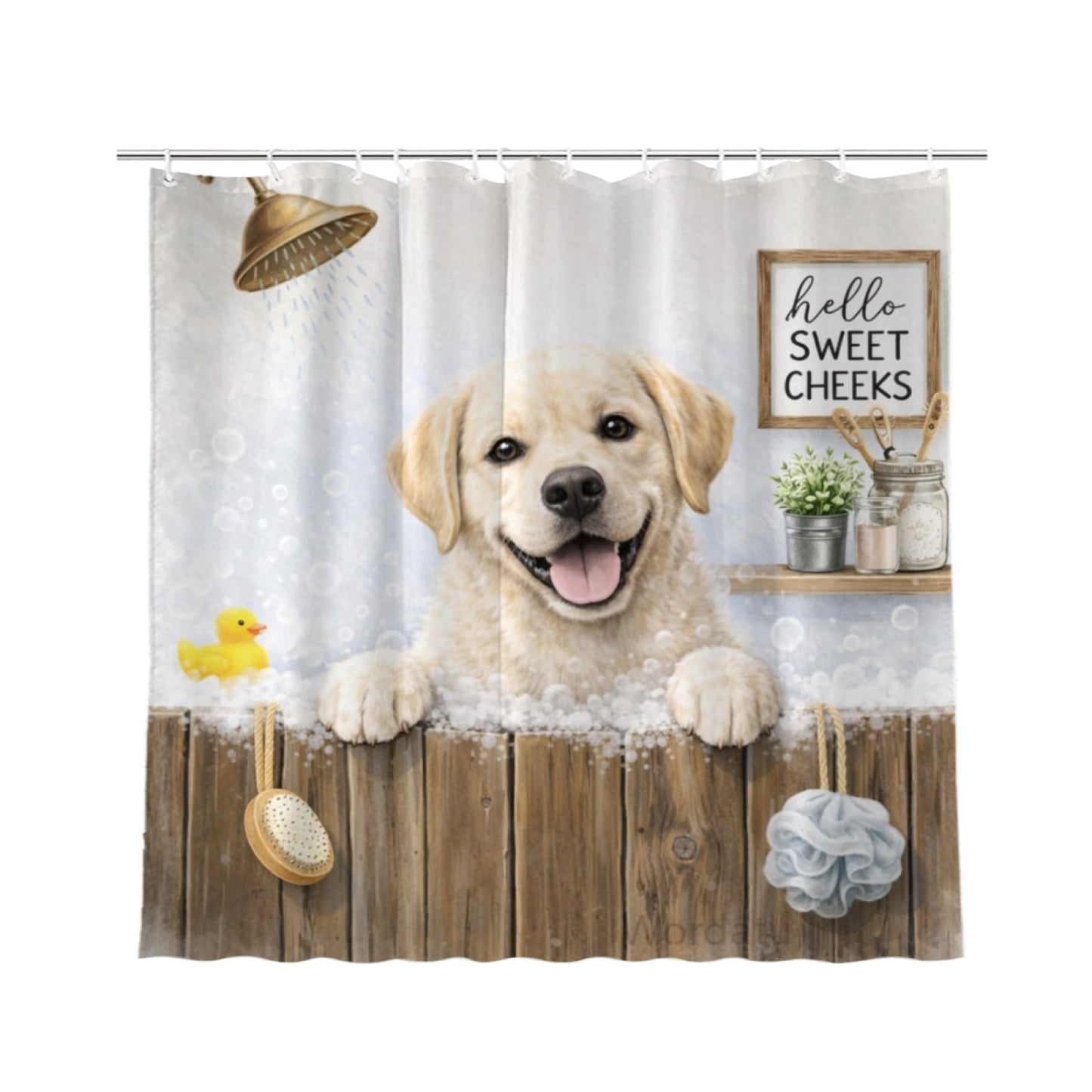 Wordatu Funny Labrador Retriever Farmhouse Shower Curtain 72x72 Inch Rustic Hilarious Pet Animal Country Bathroom Set Accessories Decor with 12 Hooks