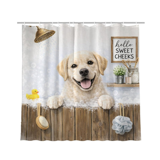 Wordatu Funny Labrador Retriever Farmhouse Shower Curtain 72x72 Inch Rustic Hilarious Pet Animal Country Bathroom Set Accessories Decor with 12 Hooks