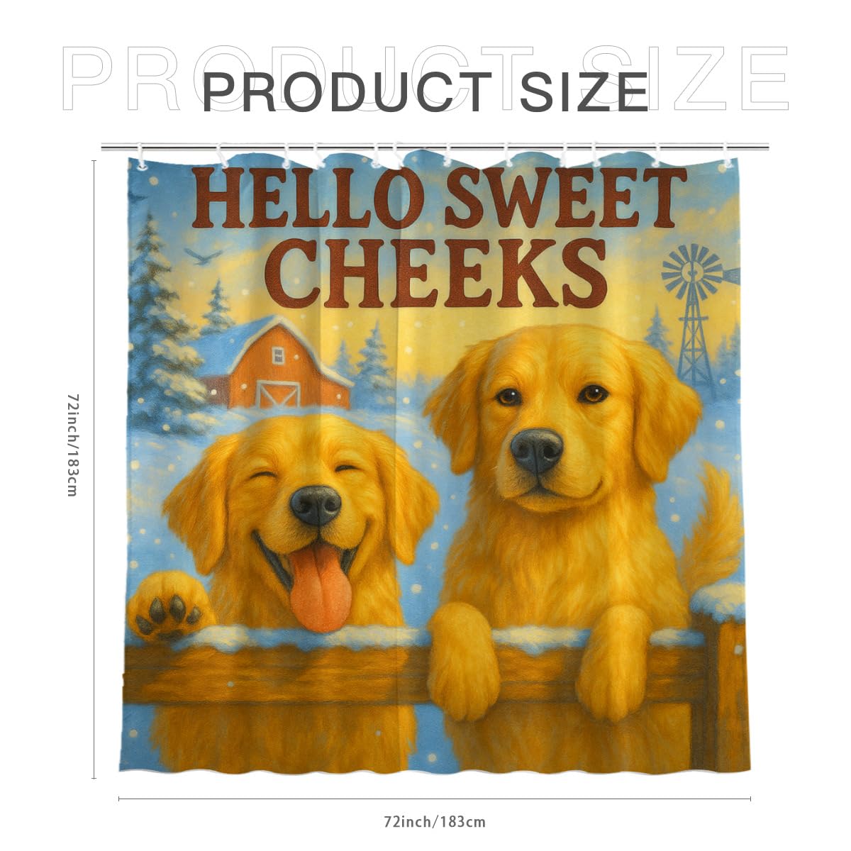 REZHOCH Shower Curtain Farm Funny Golden Retriever Durable Waterproof Fabric Bathtub Sets Cute Animals Winter Home Bathroom Decor Decoration Hello Sweet Cheeks 72x72inch with 12 Hooks