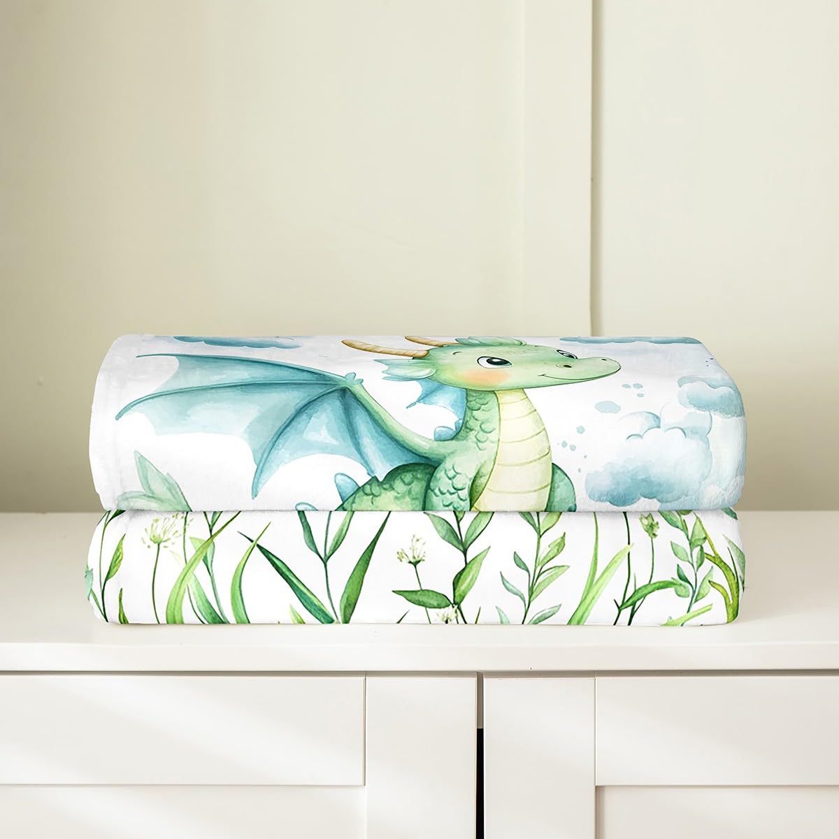 Feelyou Dragon Plush Throw Blanket Queen 90"x90" Dragon Stuff Flannel Fleece Blanket for Boys Girls Teens Wild Life All Season Bed Blanket Dragon Decor Blanket Room Decor Green