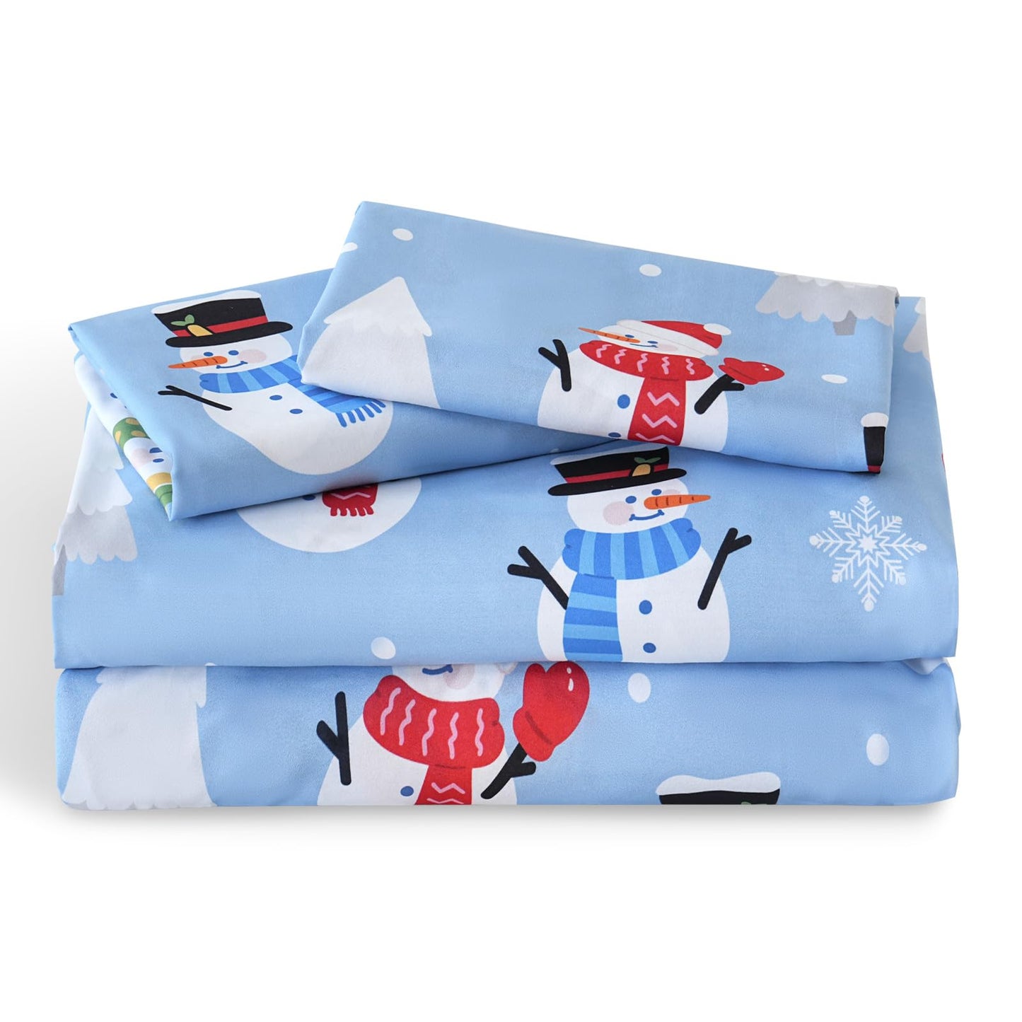 LONAVA Twin Sheet Set Kids - 3 Pieces Soft Microfiber Cartoon Style Bedsheets for Boys Girls Teens, Oeko TEX, Breathable Deep Pocket Sheets, (Snow Man)