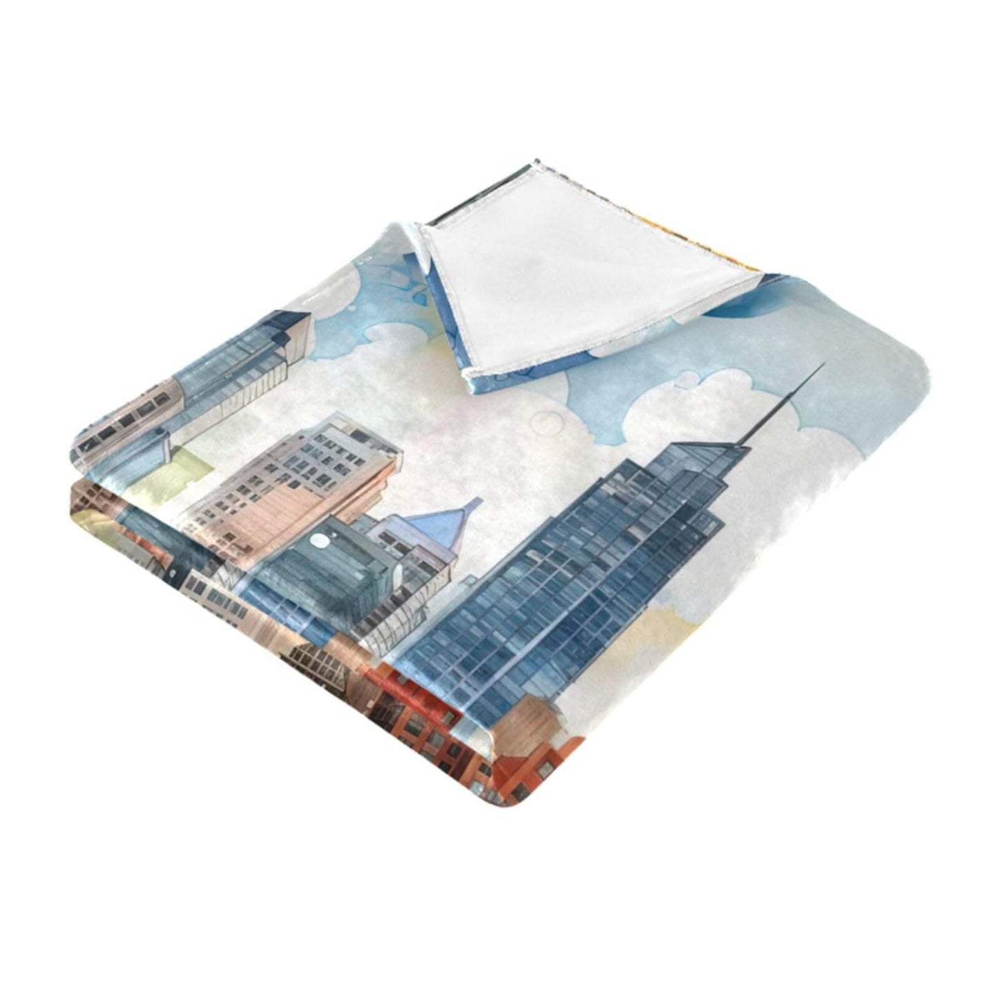 XYMZR City Skyline Watercolor Flannel Twin Blanket – 60” x 90”, Fashion Design, Ultra Soft, Lightweight, Washable Throw Blanket for Sofa, Bedroom, Dorm