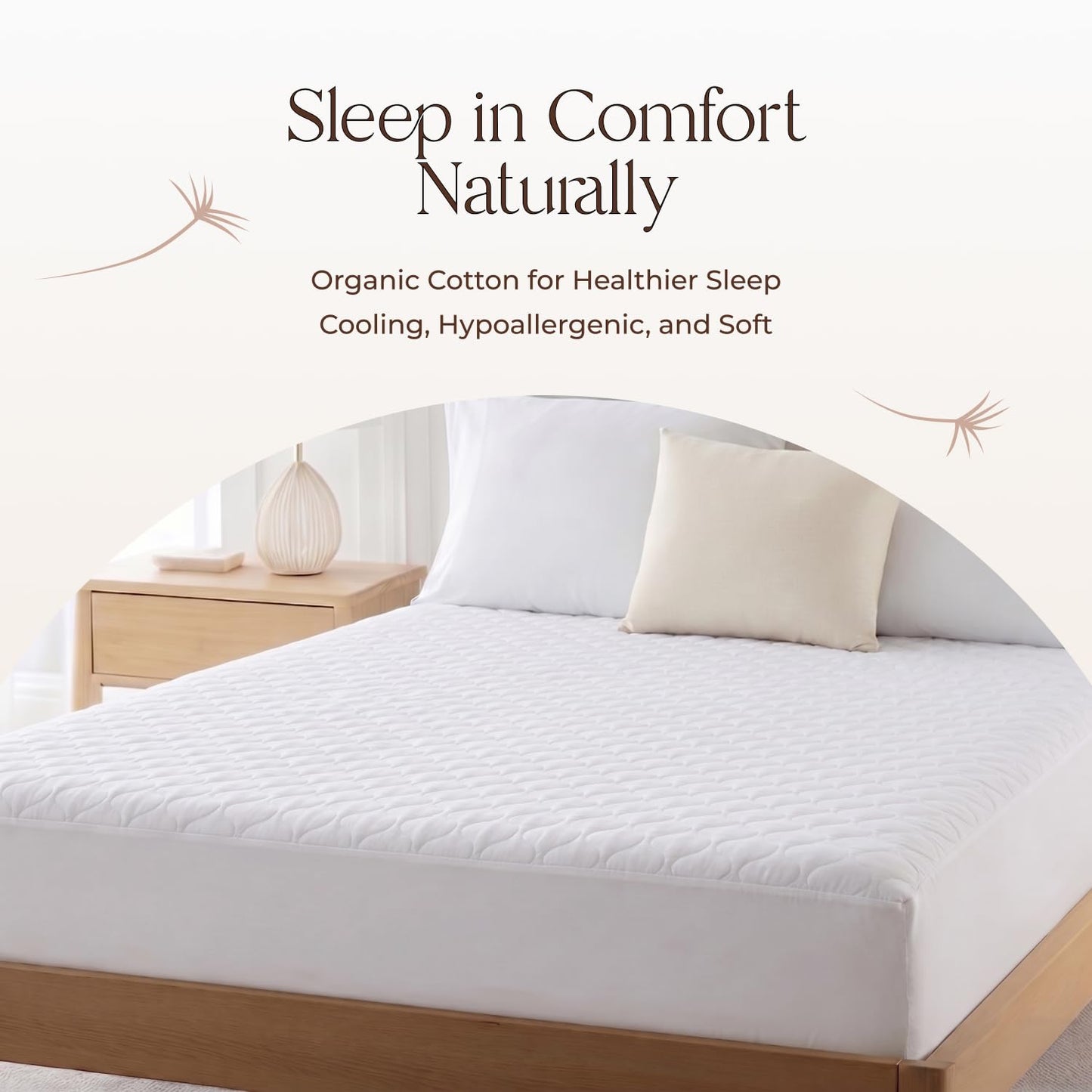 100% Cotton Organic Mattress Pad - Breathable & Cooling Mattress Protector Queen Size - Premium 300GSM Quilted and Machine Washable - Fairtrade & GOTS Certified Bed Protector (White, Queen)