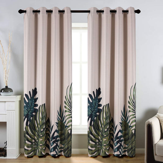 Taisier Home Palm Leaves Print Exotic Style Nature Artwork,2 Panel Fashion Grommet Top Thermal Insulated Room Darkening Curtains,Printing Curtain Leaves(84" Print Curtain)