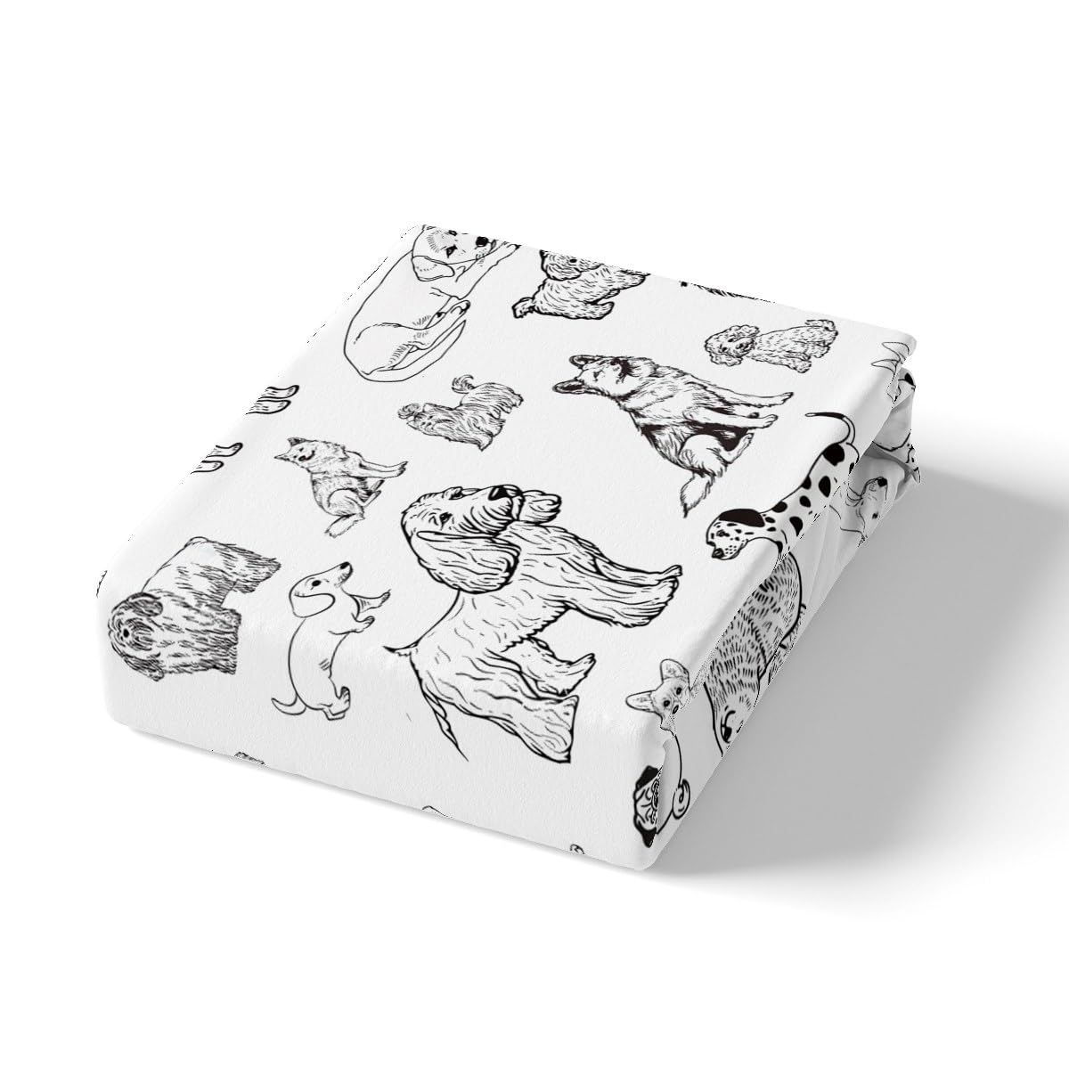 Cartoon Dog Fitted Sheet Full Size Black White Dog Puppy Sketch Bedding Set 3Pcs for Kids Girls Boys Adult Room Decor Cute Pet Animals Bed Sheet Soft Lightweight Deep Pocket Sheet,2 Pillowcase