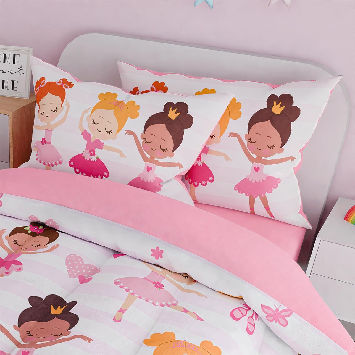 SANDJEST Ballet Twin Bedding Sets for Girls, Ultra Soft Microfiber Comforter Set with 3-Pieces, Comforters Kids Bed Set for Children Teen Tween Bedroom Decor