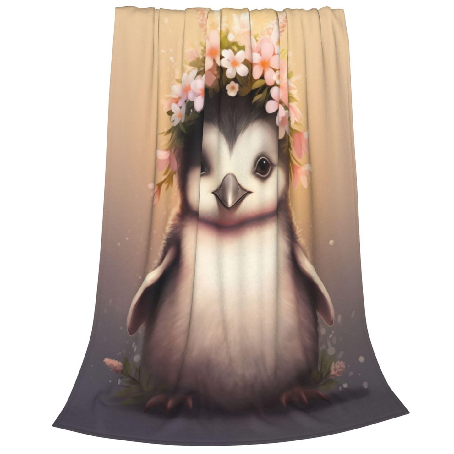 amepay Cute Pudgy Penguin with Garland Blanket Gifts for Kids Adults Cartoon Flannel Throw Blankets for Home Couch Bed Sofa Soft Fuzzy Lightweight Decor All Season 60x50 Inches