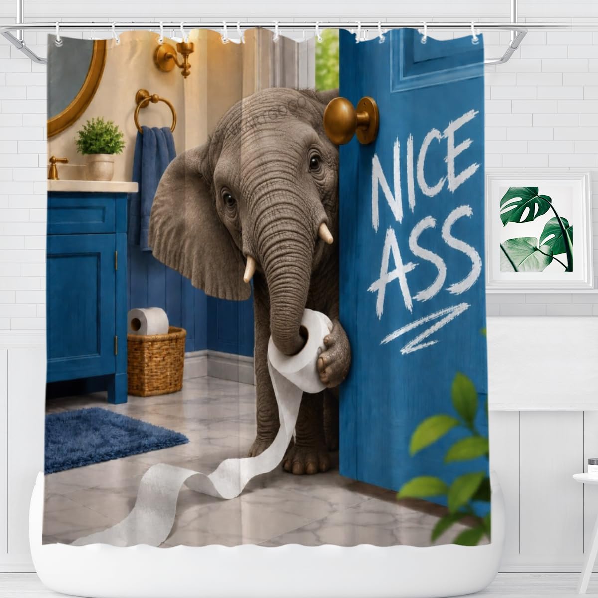 LFINKARTGOGO Funny Elephant Shower Curtain 72x72 with 12 Hooks Humor Pet Animal Print Waterproof Washable Polyester Bath Curtain for Home Hotel Decor