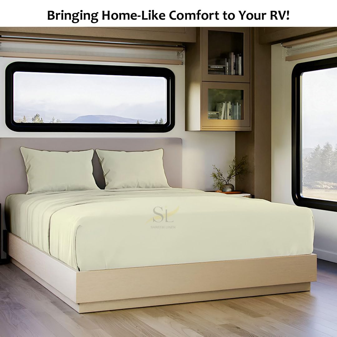 Shreem Linen Microfiber RV Sheet Sets, 48x75 3/4 Full Bunk, Ivory Solid - Fits Mattresses up to 8 Inches Deep, 4 Piece RV Bed Sheets for Campers, Motorhomes, and Travel Trailers