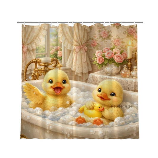 REZHOCH Funny Cute Duck Shower Curtain 72x72Inch,Waterproof Fabric Home Bathroom Decor,Animal Bathtub Bubble Bath,Victorian Vintage Style Kids Girl Bath Curtain with Hooks